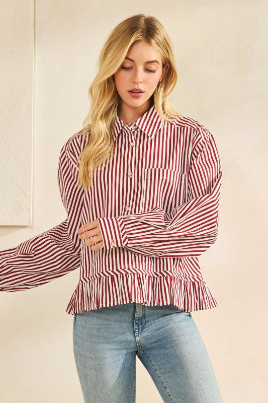 Striped Raglan Puff Sleeves Shirts