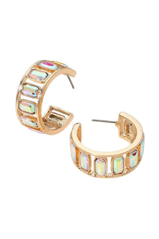 Rectangular Stone Hoop Earrings