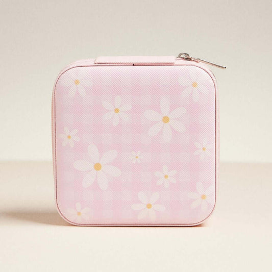 Pink Daisy Print Jewelry Box -Travel Size