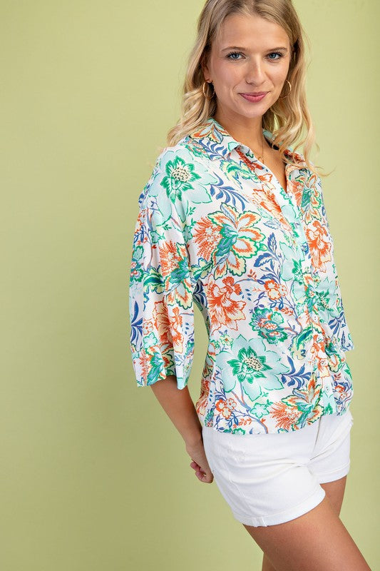 Sydney Floral Print Ruched Detail Blouse