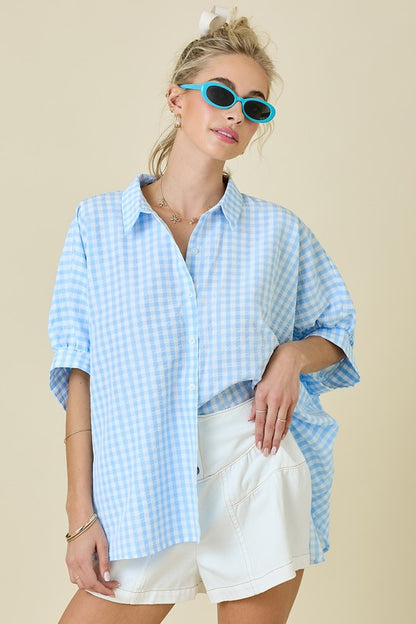 Belle Button Down Textured Gingham Oversized Shirt