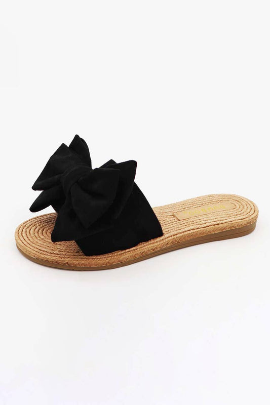 Athena Black Bow Slide Sandals
