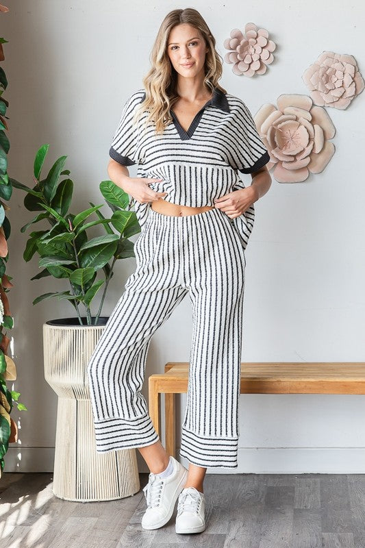 Belissa Cream & Black Stripe Jacquard Matching Set