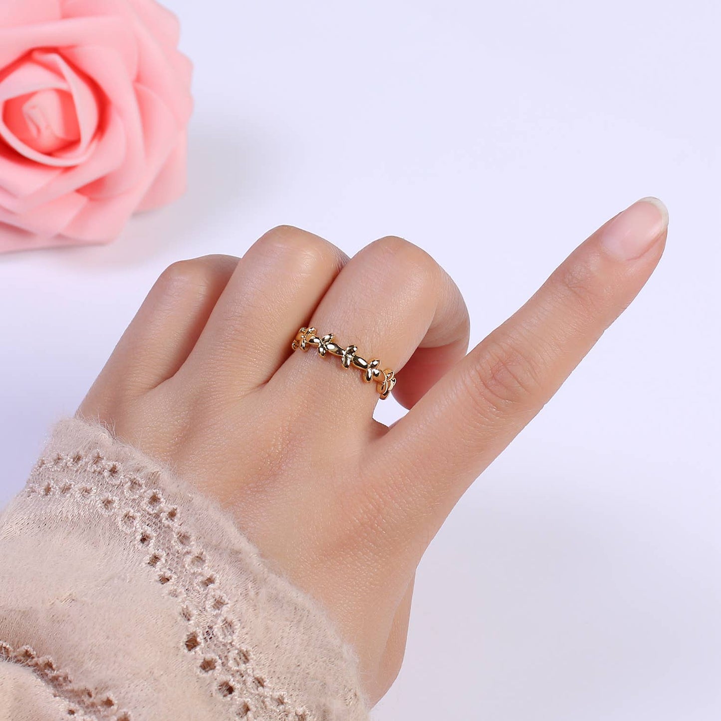 Dainty Gold Bubble Adjustable Ring