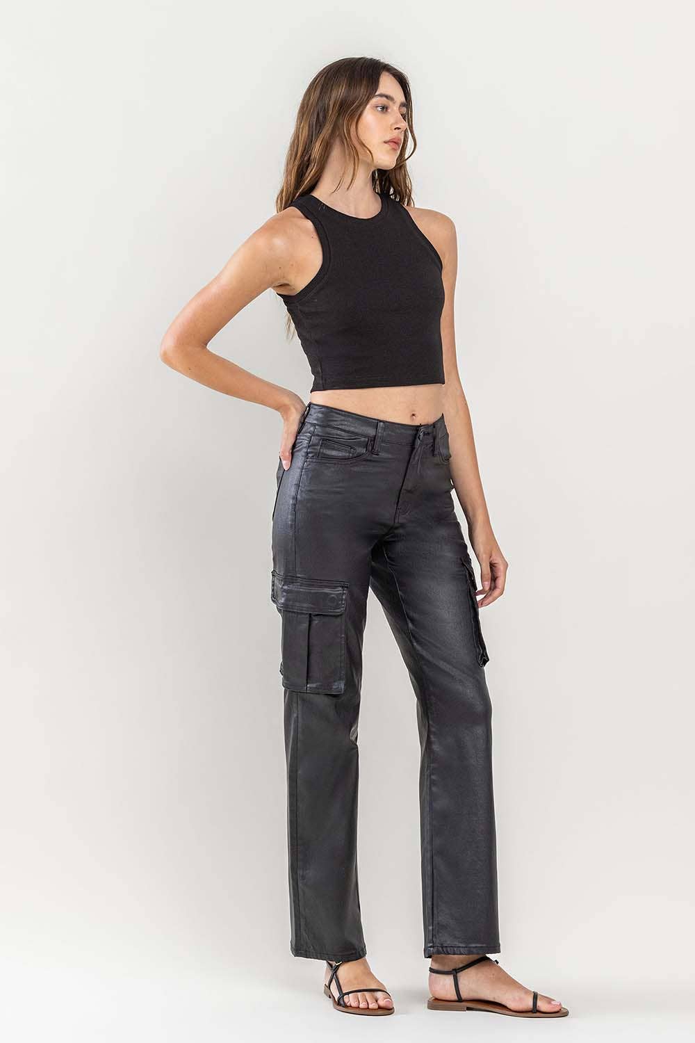 Vervet HIGH RISE 90'S COATED ANKLE CROP CARGO DAD JEANS