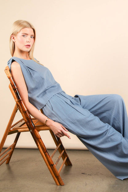 Dani Solid Woven Top & Pants Set