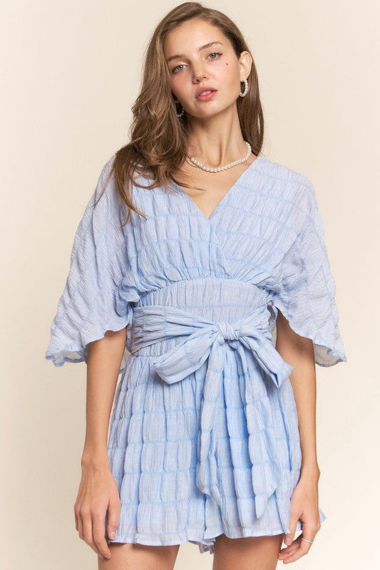 Lexa Bubble Crepe V Neck Romper Short