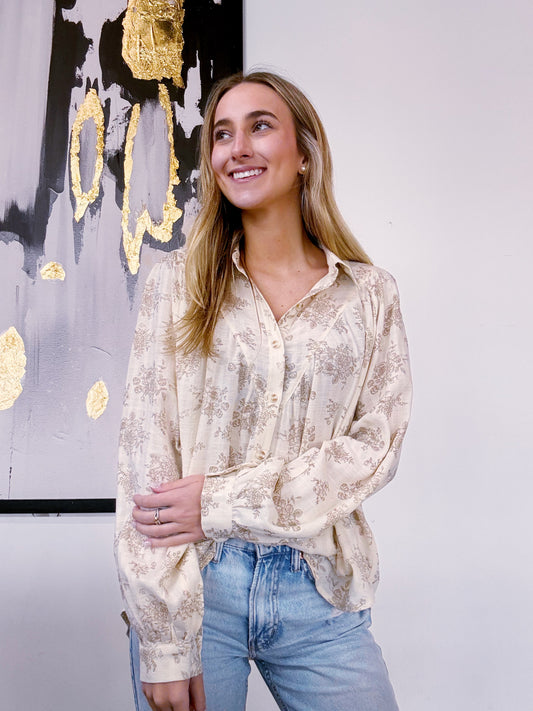 Jolene Floral Pattern Balloon Sleeve Top