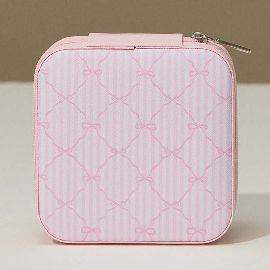 Pink Pinkstripe Bow Print Jewelry Box -Travel Size