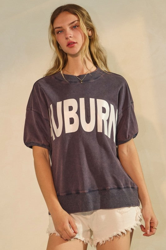 Auburn Acid Washed Short Sleeve Sweatshirt