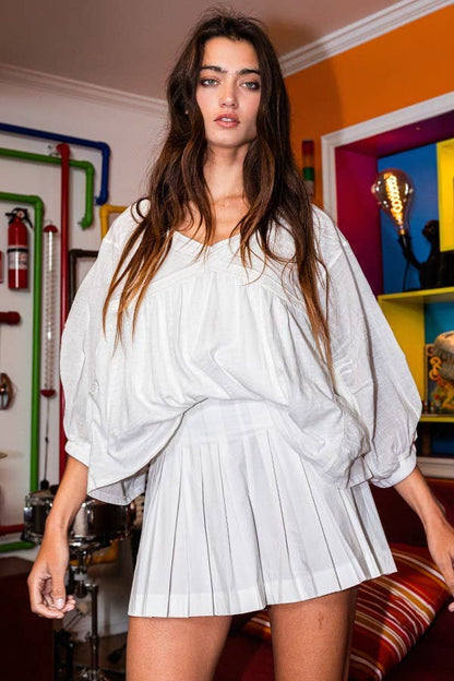 Bucketlist Puff Sleeve Solid Loose Fit Top