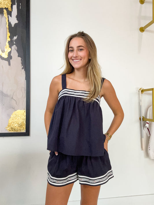 Jesa Flower Embroidered Top & Shorts Set