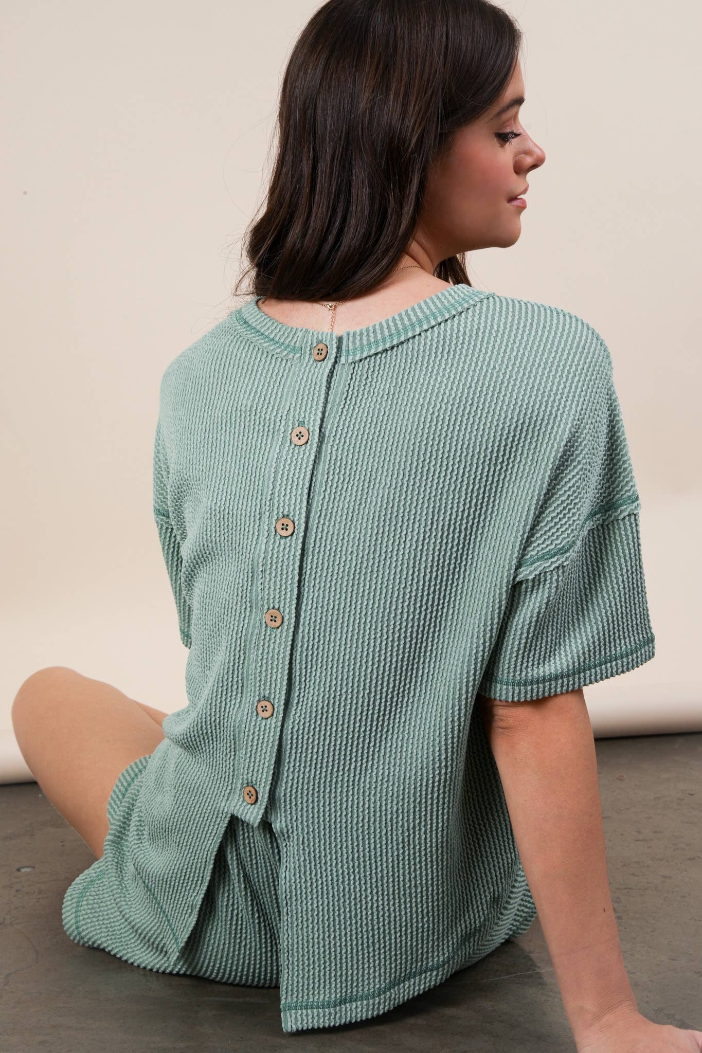 Nadia Oversized Two Tone Double Knit Top & Shorts Sage