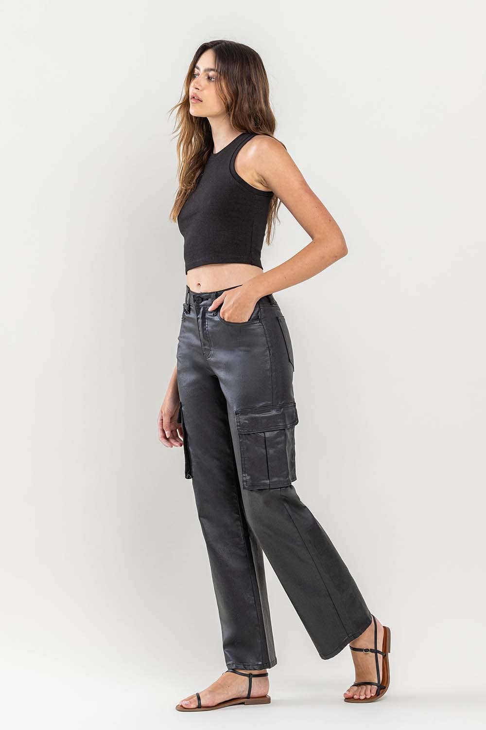Vervet HIGH RISE 90'S COATED ANKLE CROP CARGO DAD JEANS