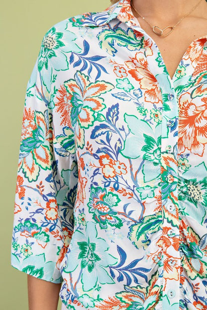 Sydney Floral Print Ruched Detail Blouse