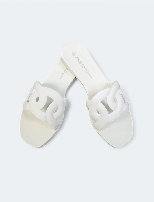 Jazzy Linking Loop Slide Sandals (white)