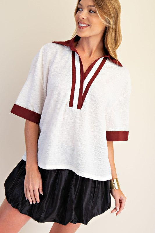 All Class White & Crimson Top