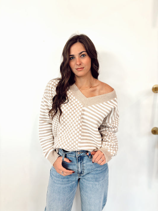 Frenchy Checker Pattern Sweater