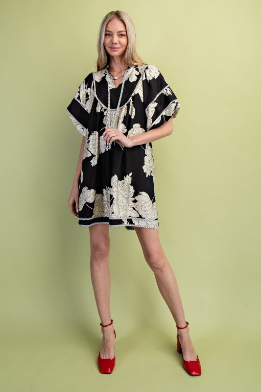 Floral Print Dress with Short Puff Sleeves
