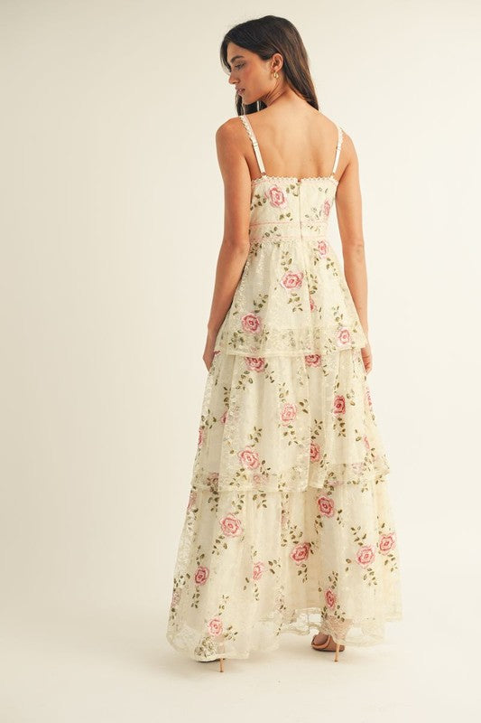 Rosalee Tiered Embroidered LACE Midi Dress