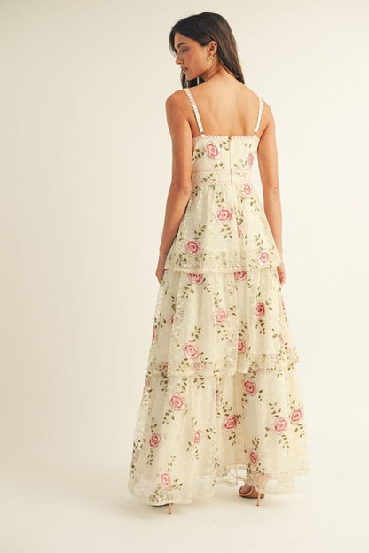 Rosalee Tiered Embroidered LACE Midi Dress