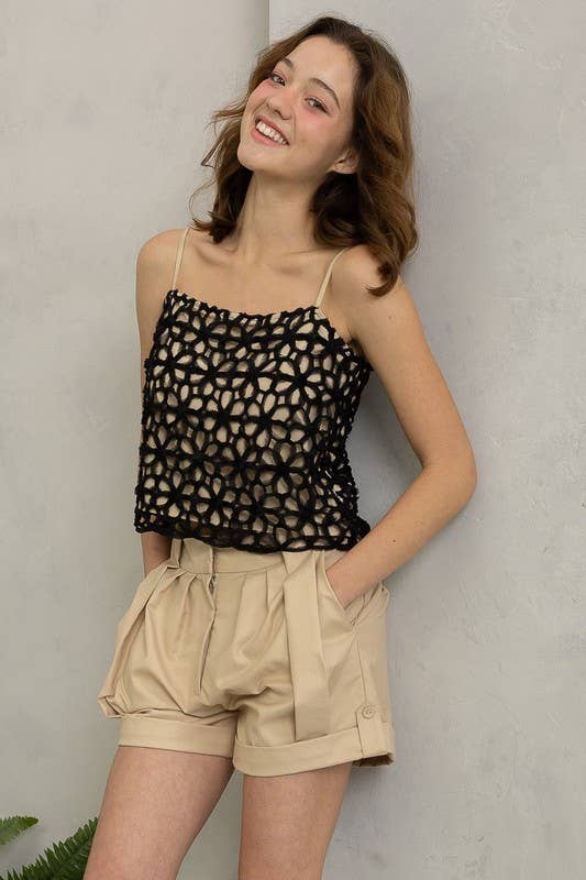 Crochet Floral Spaghetti-Strap Top