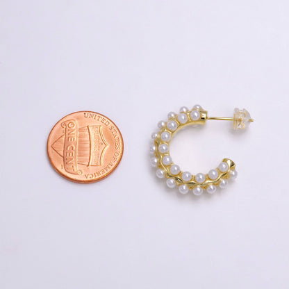 Gold Filled White Pearl Hoop Earrings