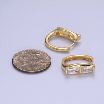 14K Gold Filled Double Baguette  Earrings