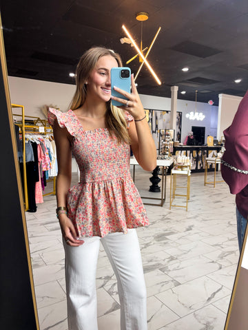 Sun-kissed Coral Smocked Top