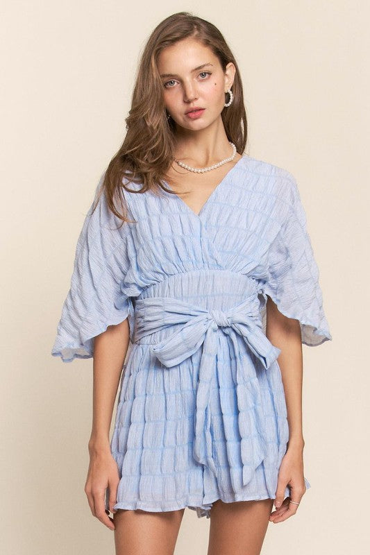 Lexa Bubble Crepe V Neck Romper Short