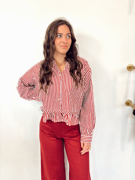 Striped Raglan Puff Sleeves Shirts