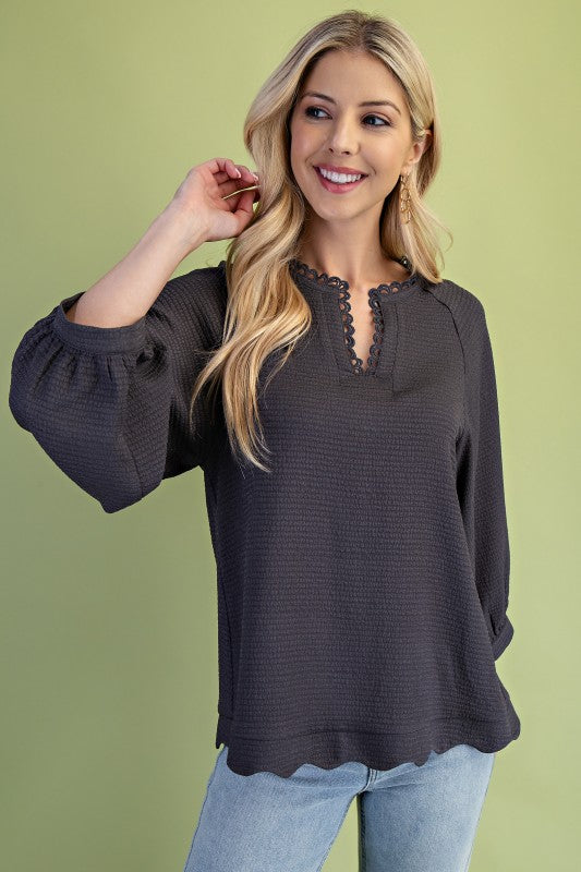 Georgie 3/4 Sleeve Top in Ash
