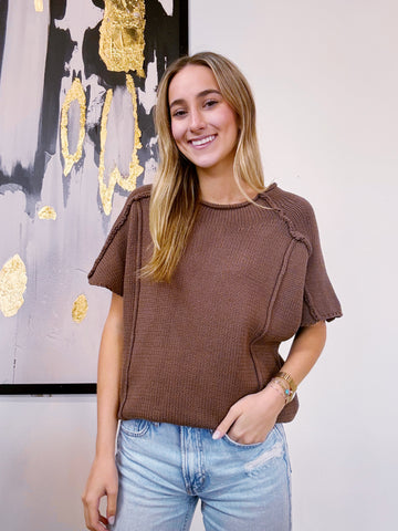 Relaxed Fit Ribbed Short Sleeves Sweater