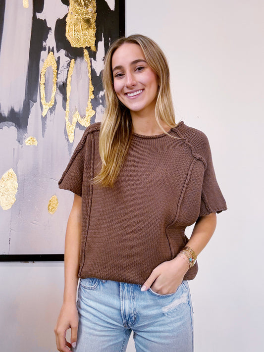 Relaxed Fit Ribbed Short Sleeves Sweater