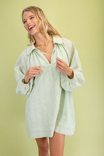 Artisan Textured Balloon Sleeve Mini Dress