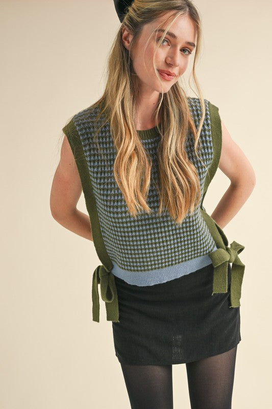 Striped side tie sweater vest