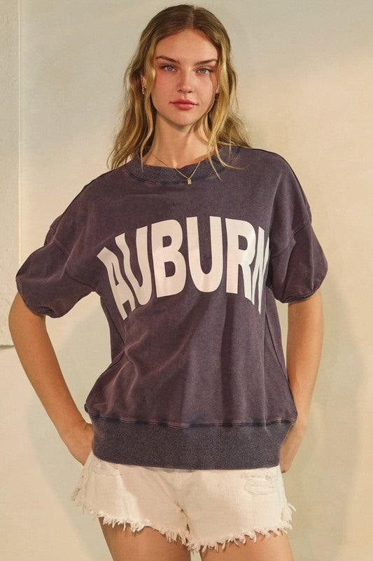 Auburn Acid Washed Short Sleeve Sweatshirt