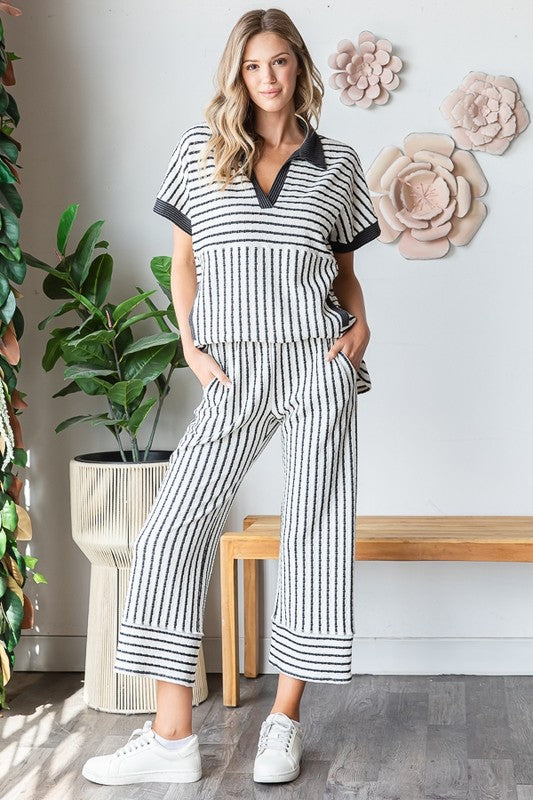 Belissa Cream & Black Stripe Jacquard Matching Set