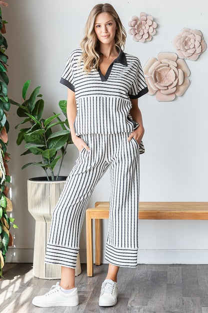 Belissa Cream & Black Stripe Jacquard Matching Set