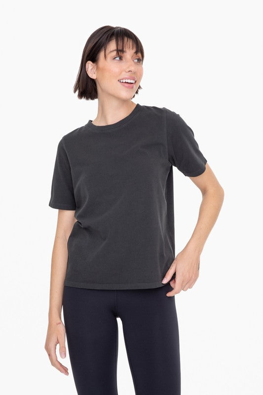 Kris Short Sleeve Pima Cotton Blend Active Top in Black