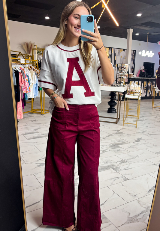 Andie Wide Leg Pants in Burgundy