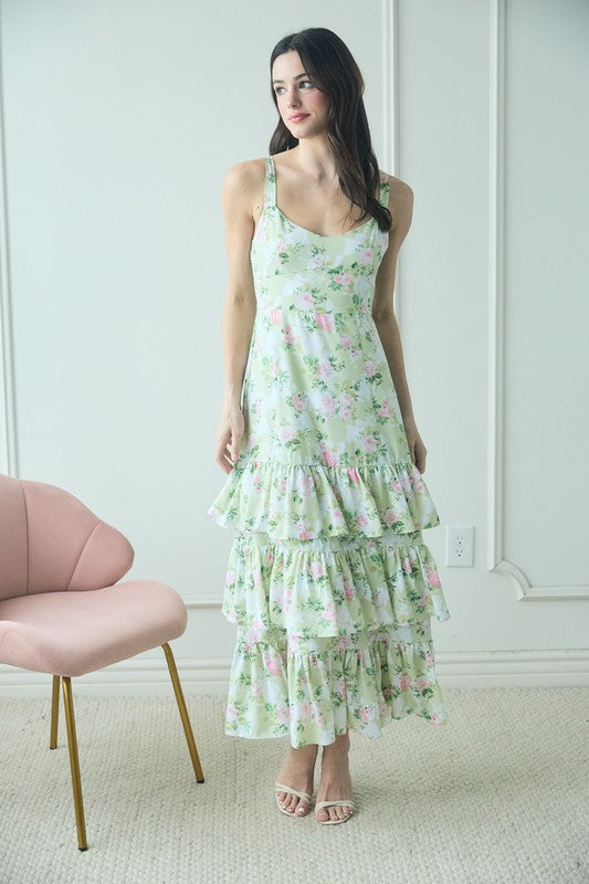 Bethany Maxi Dress in Mint/Pink Floral