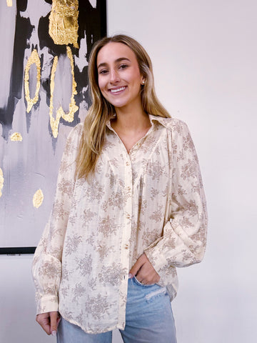 Jolene Floral Pattern Balloon Sleeve Top