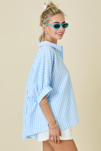 Belle Button Down Textured Gingham Oversized Shirt