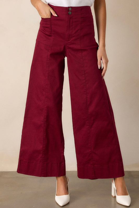 Andie Wide Leg Pants in Burgundy