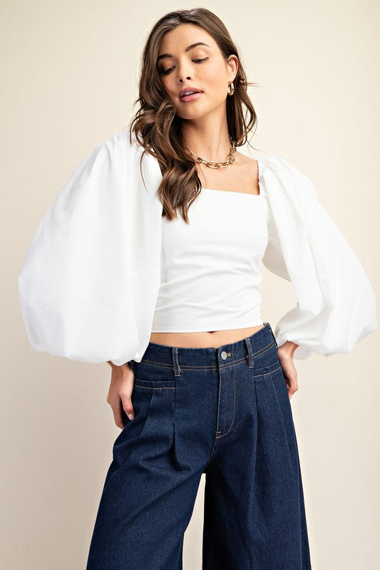 Heather Balloon Sleeve Off the Shoulder Top