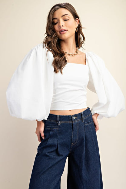 Heather Balloon Sleeve Off the Shoulder Top