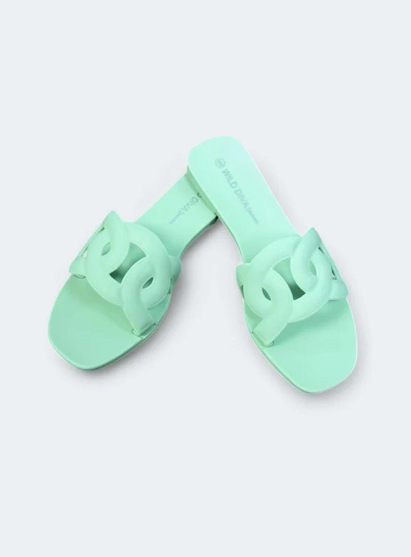 Jazzy Linking Loop Slide Sandals (Green)