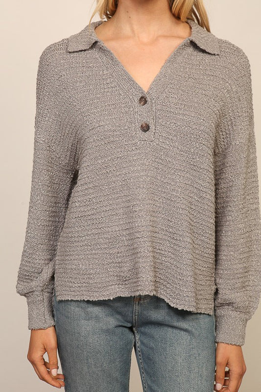 Texture Collar Sweater Top