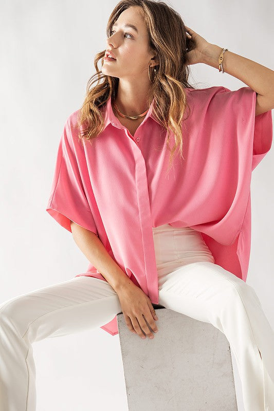 Eleanor Button Down Top in Pink
